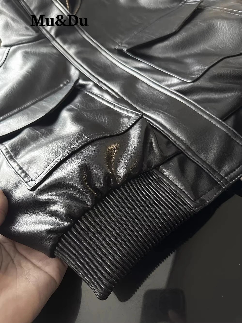 Women Faux Leather Cropped Coat Vintage Bomber Jackets With Pockets Long Sleeve Motorcycle Outerwear Zipper Overcoat