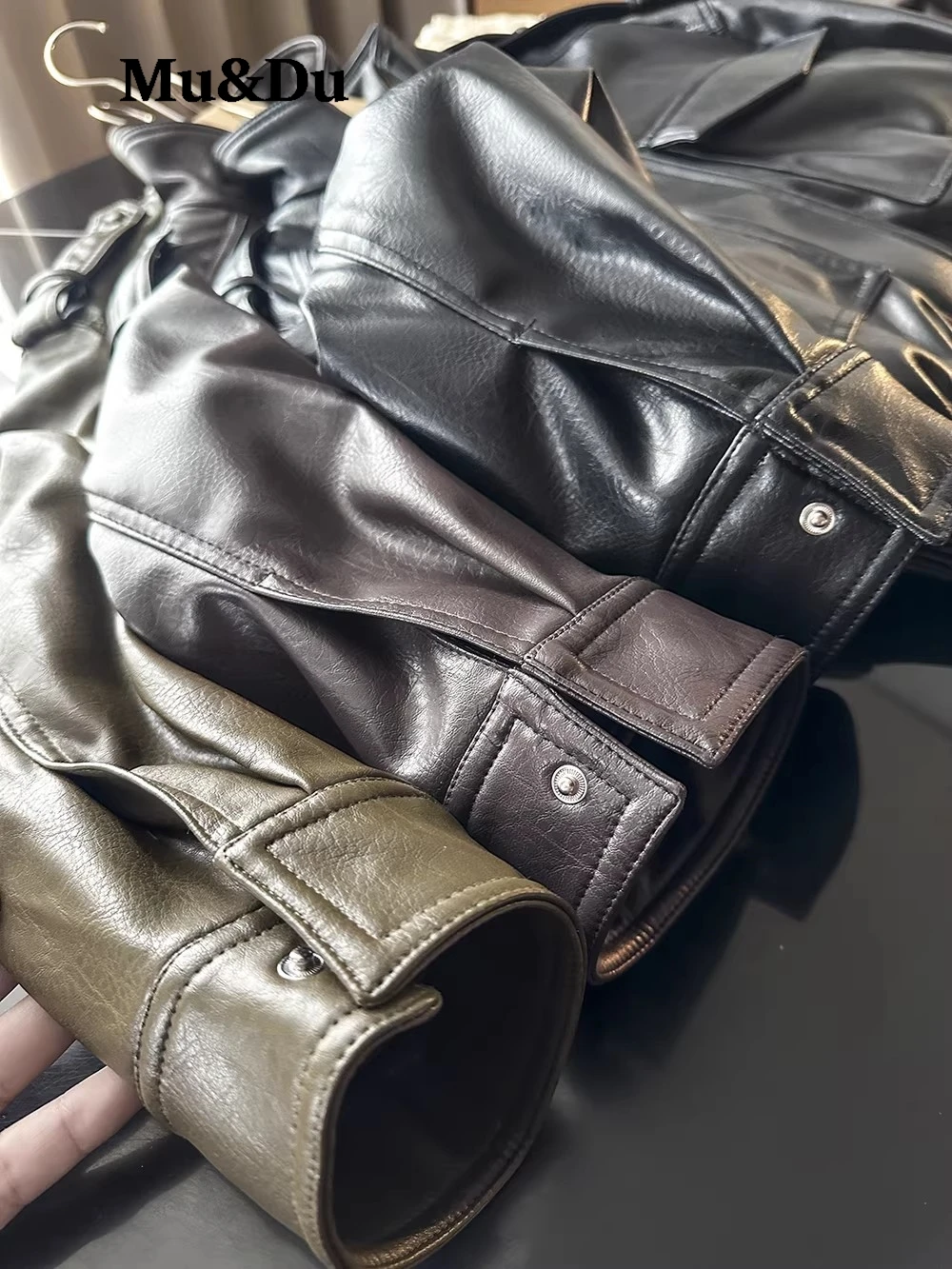 Women Faux Leather Cropped Coat Vintage Bomber Jackets With Pockets Long Sleeve Motorcycle Outerwear Zipper Overcoat