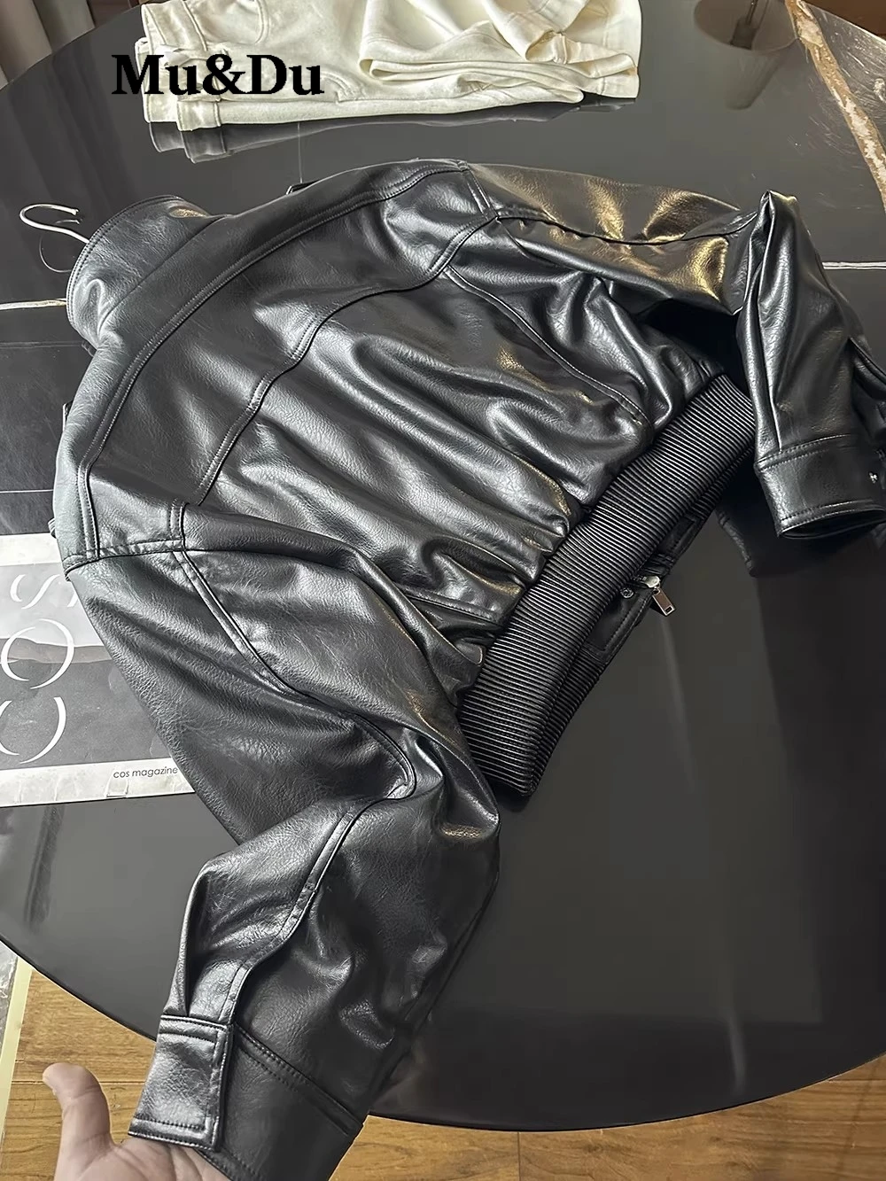 Women Faux Leather Cropped Coat Vintage Bomber Jackets With Pockets Long Sleeve Motorcycle Outerwear Zipper Overcoat