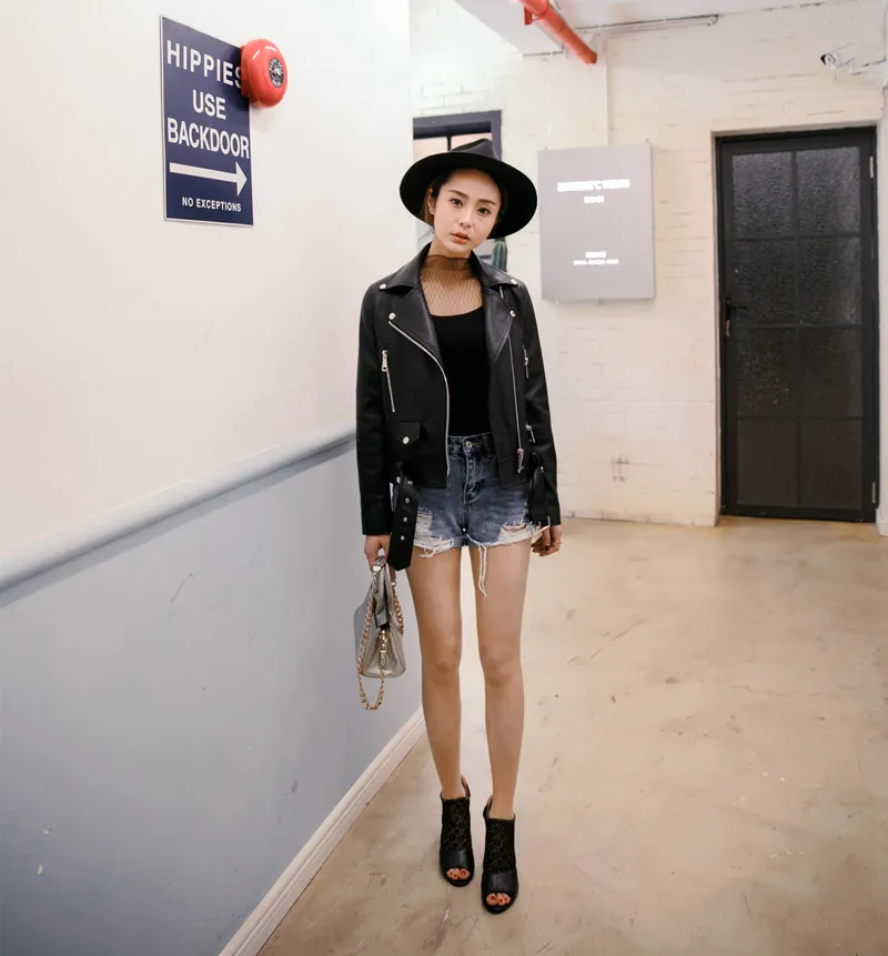 FTLZZ New Autumn Women Pu Leather Jacket Woman Zipper Belt Short Coat Female Black Punk Bomber Faux Leather Outwear