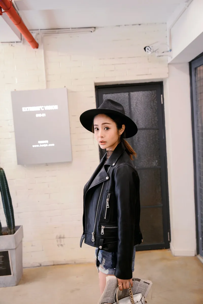 FTLZZ New Autumn Women Pu Leather Jacket Woman Zipper Belt Short Coat Female Black Punk Bomber Faux Leather Outwear