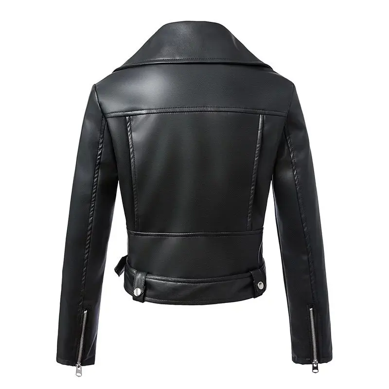 FTLZZ New Autumn Women Pu Leather Jacket Woman Zipper Belt Short Coat Female Black Punk Bomber Faux Leather Outwear