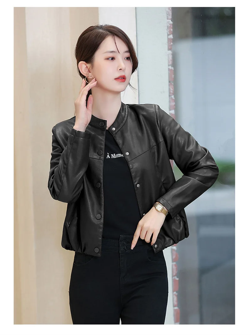Loose Skinny Leather Jacket Women's Short Jacket 2025 Spring And Autumn New Korean Casual PU Leather Jacket Female Outwear Black