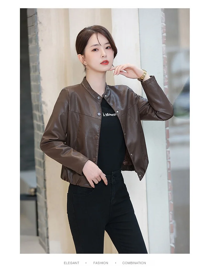 Loose Skinny Leather Jacket Women's Short Jacket 2025 Spring And Autumn New Korean Casual PU Leather Jacket Female Outwear Black