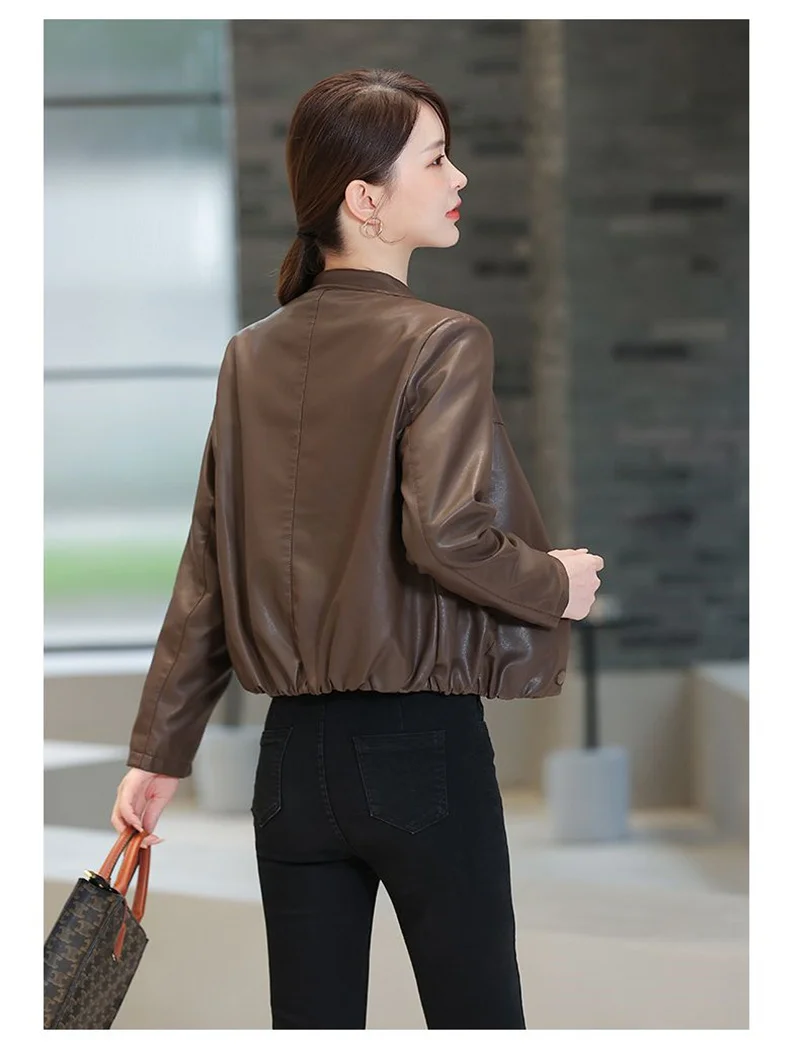 Loose Skinny Leather Jacket Women's Short Jacket 2025 Spring And Autumn New Korean Casual PU Leather Jacket Female Outwear Black