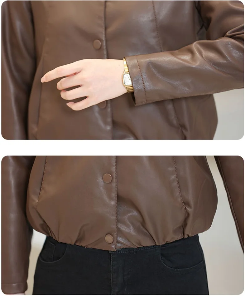 Loose Skinny Leather Jacket Women's Short Jacket 2025 Spring And Autumn New Korean Casual PU Leather Jacket Female Outwear Black