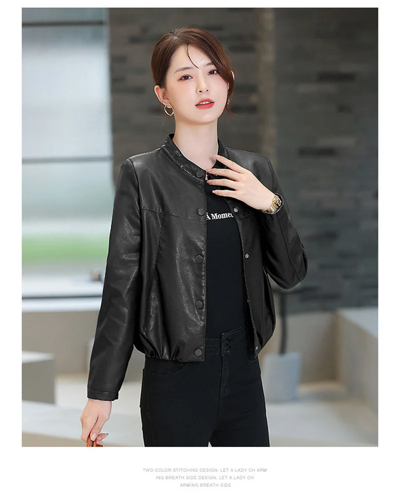 Loose Skinny Leather Jacket Women's Short Jacket 2025 Spring And Autumn New Korean Casual PU Leather Jacket Female Outwear Black