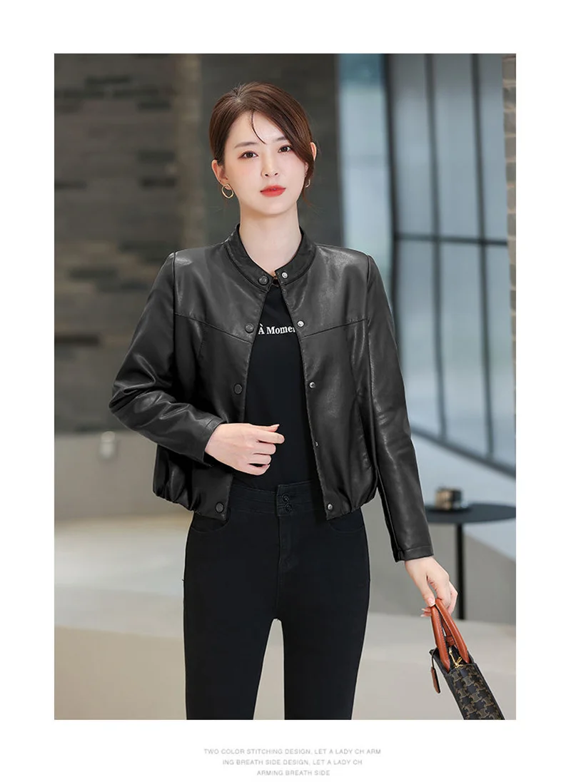 Loose Skinny Leather Jacket Women's Short Jacket 2025 Spring And Autumn New Korean Casual PU Leather Jacket Female Outwear Black