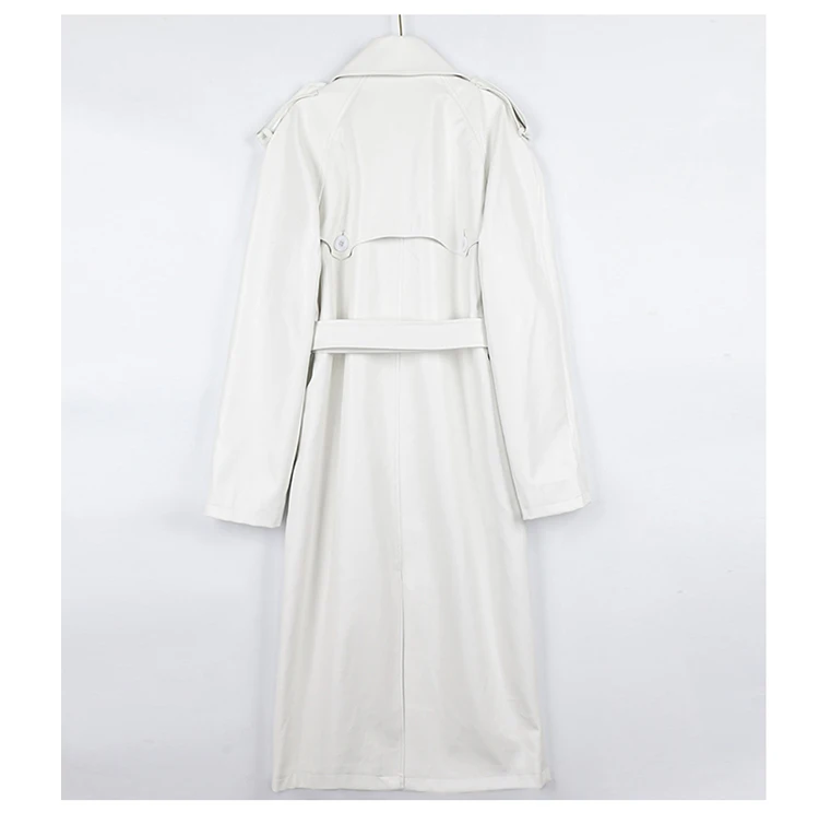 Lautaro Autumn Extra Long Oversized Black Faux Leather Trench Coat for Women Long Sleeve Belt Double Breasted Loose Fashion 2021