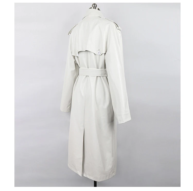 Lautaro Autumn Extra Long Oversized Black Faux Leather Trench Coat for Women Long Sleeve Belt Double Breasted Loose Fashion 2021