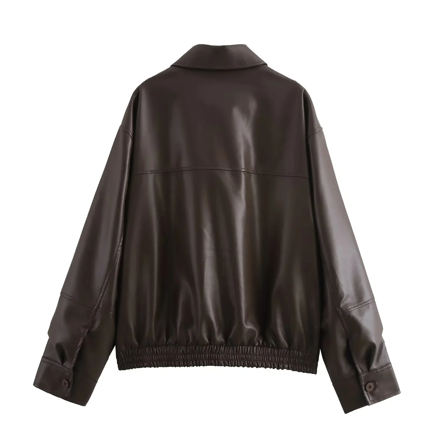 KONDALA 2026 Spring Summer Brown Business Casual Faux Leather Women Jackets Chic Valentine‘s Day Spliced Zipper Ladies Jackets
