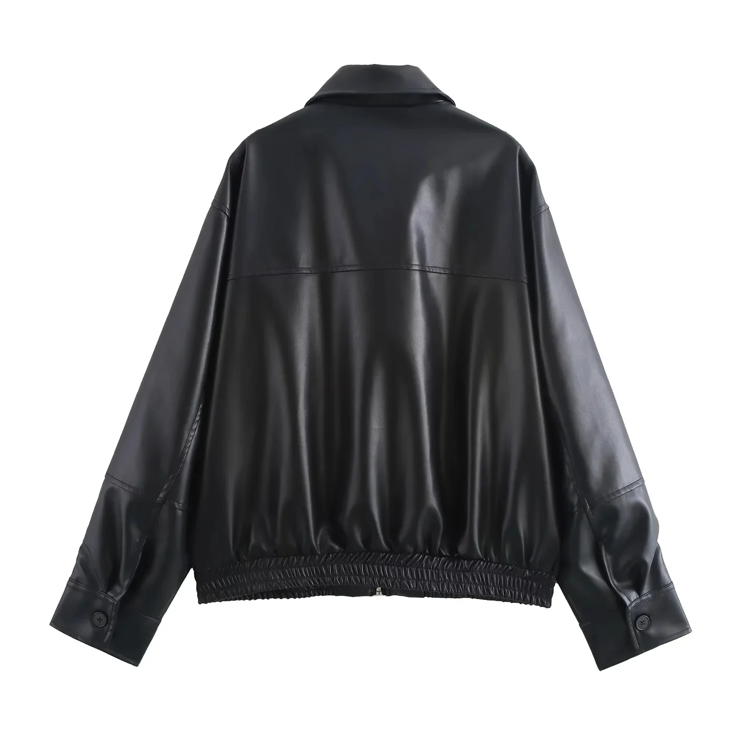 KONDALA 2026 Spring Summer Brown Business Casual Faux Leather Women Jackets Chic Valentine‘s Day Spliced Zipper Ladies Jackets