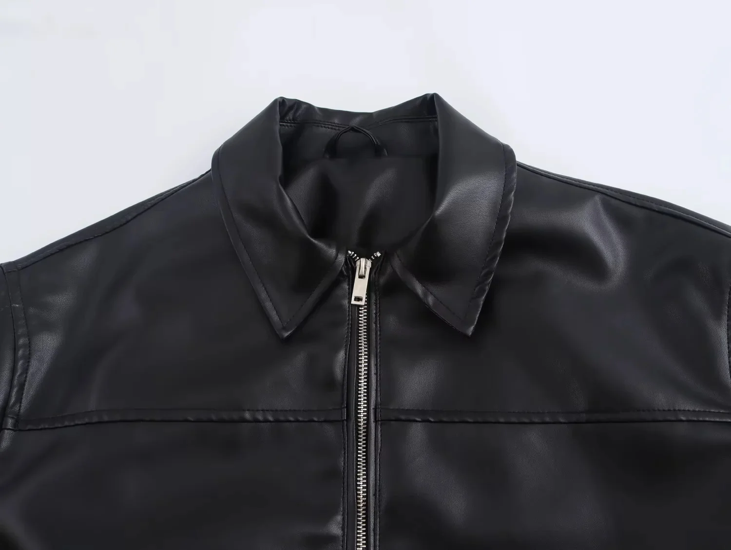 KONDALA 2026 Spring Summer Brown Business Casual Faux Leather Women Jackets Chic Valentine‘s Day Spliced Zipper Ladies Jackets