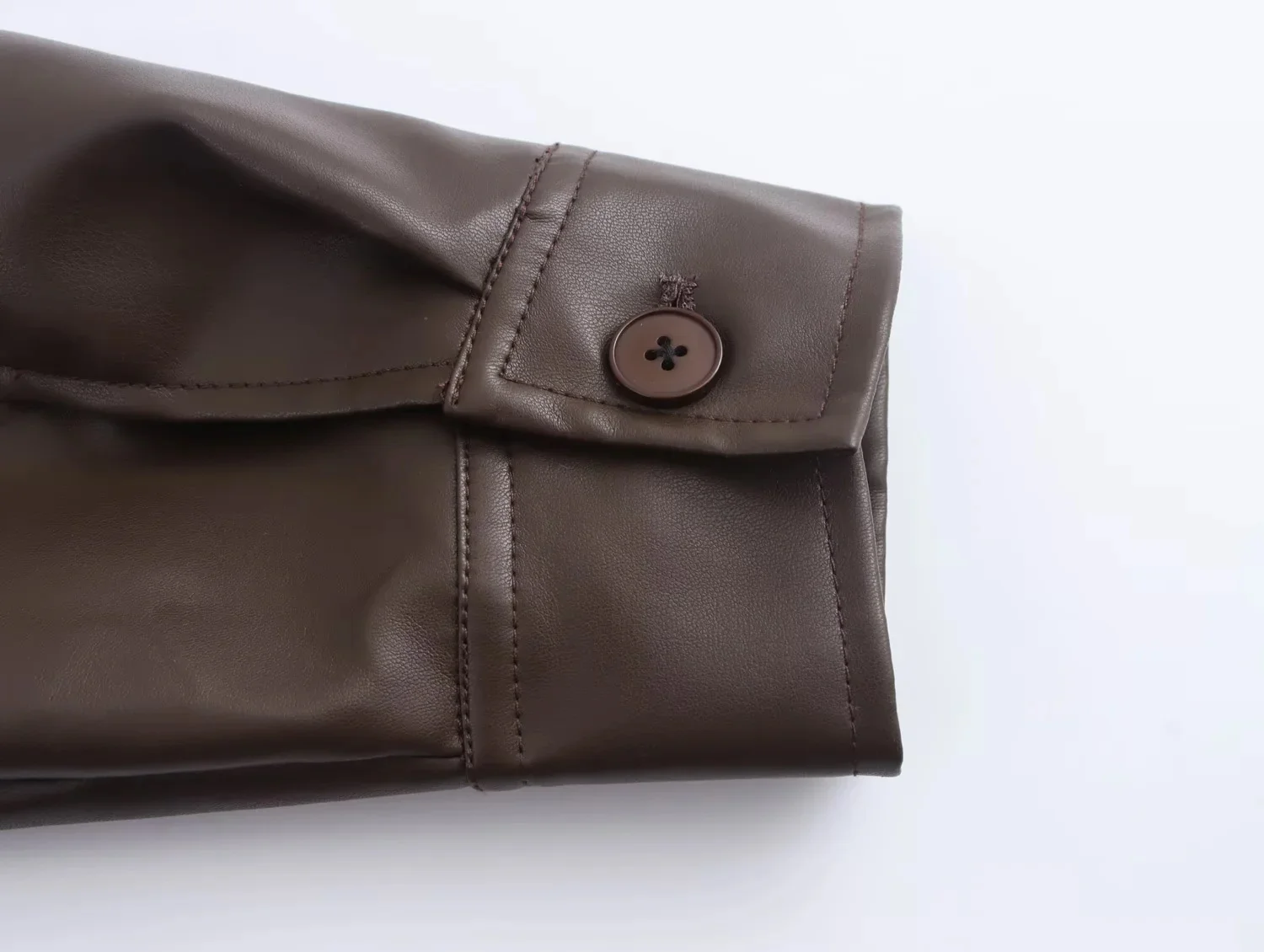KONDALA 2026 Spring Summer Brown Business Casual Faux Leather Women Jackets Chic Valentine‘s Day Spliced Zipper Ladies Jackets