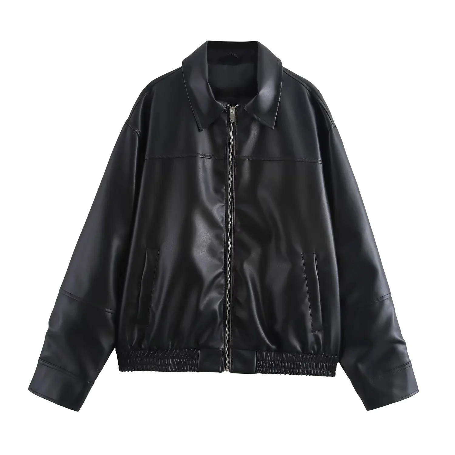 KONDALA 2026 Spring Summer Brown Business Casual Faux Leather Women Jackets Chic Valentine‘s Day Spliced Zipper Ladies Jackets