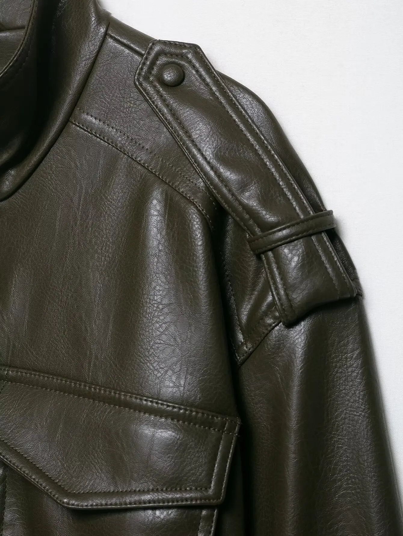 HH Women Faux Leather Cropped Jacket vintage Bomber Jackets With Pockets Long Sleeve Coats Zipper Overcoat Jacket For Woman