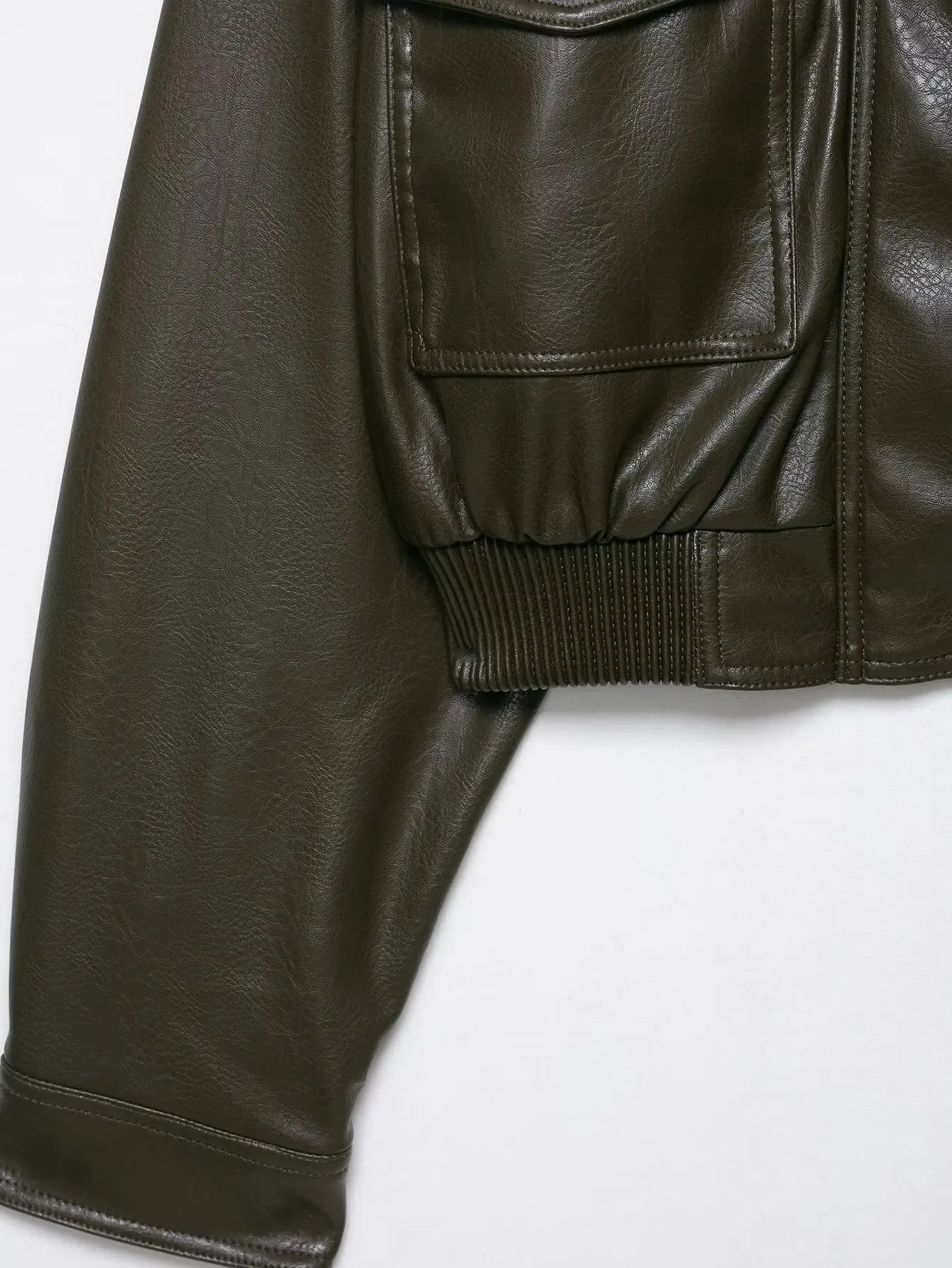 HH Women Faux Leather Cropped Jacket vintage Bomber Jackets With Pockets Long Sleeve Coats Zipper Overcoat Jacket For Woman
