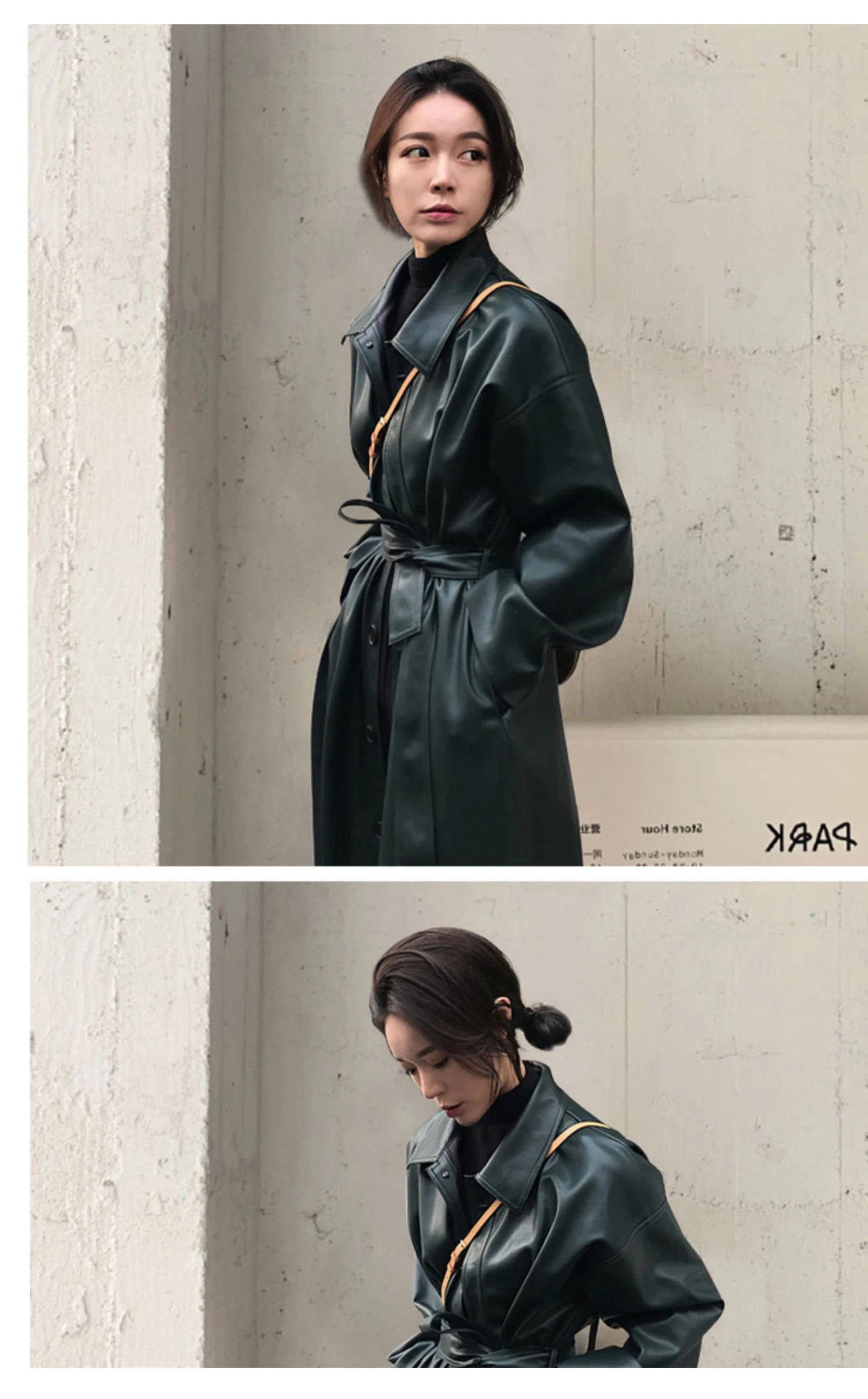 Lautaro Autumn Long Black Cool PU Leather Trench Coat for Women Belt Single Breasted Loose Korean Fashion Wholesale Clothes 2022