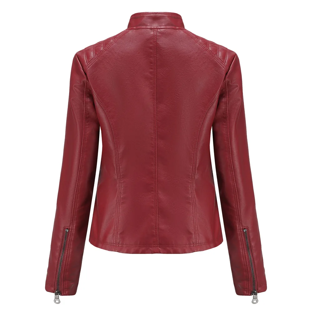 2026 New Lavender Purple Women's Long Sleeve PU Jacket, Fashion Motorcycle Leather Jackets, Red Coat, Black Outerwear.