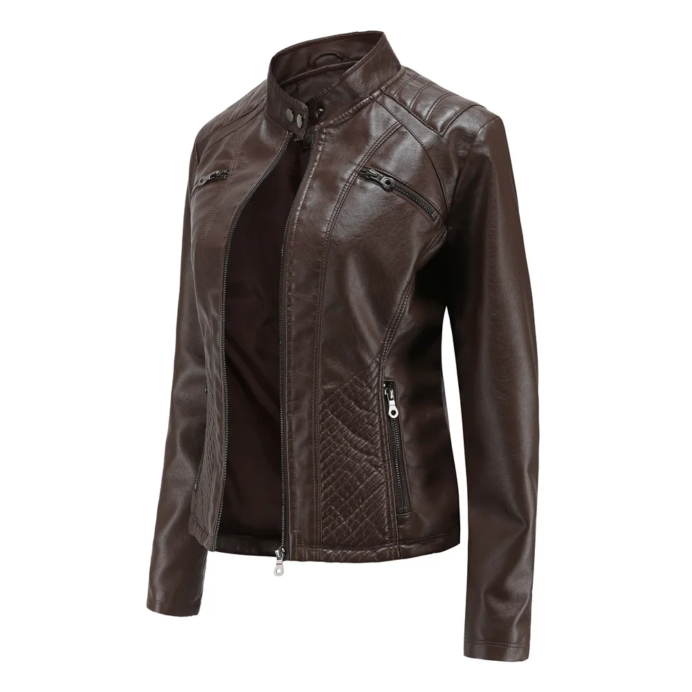 2026 New Lavender Purple Women's Long Sleeve PU Jacket, Fashion Motorcycle Leather Jackets, Red Coat, Black Outerwear.