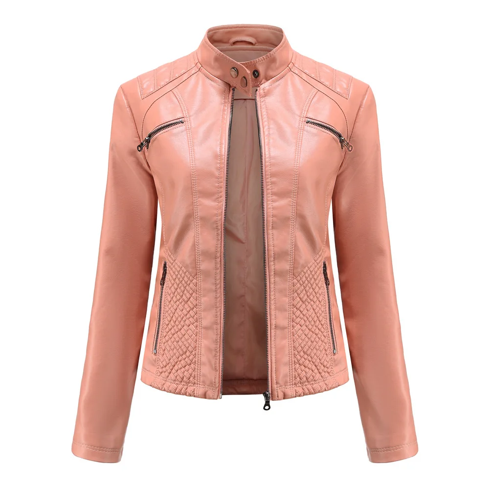 2026 New Lavender Purple Women's Long Sleeve PU Jacket, Fashion Motorcycle Leather Jackets, Red Coat, Black Outerwear.