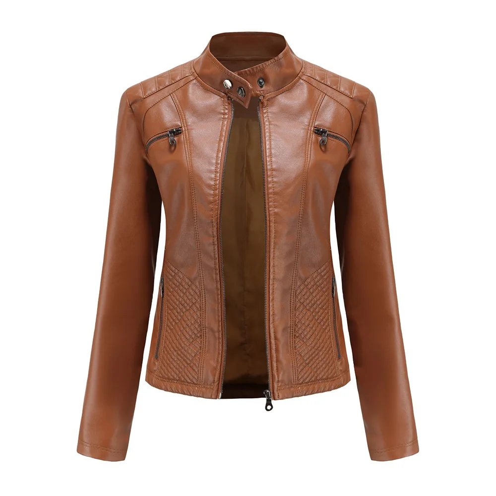 2026 New Lavender Purple Women's Long Sleeve PU Jacket, Fashion Motorcycle Leather Jackets, Red Coat, Black Outerwear.