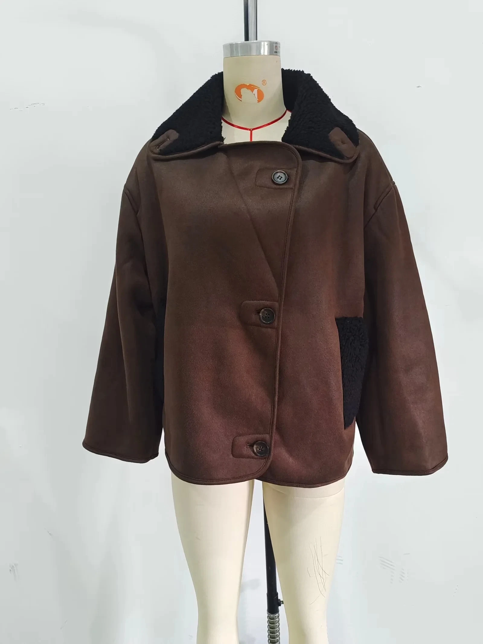 2023 Winter Women Warm Jacket Vintage Casual Solid Faux Leather Long Sleeve Coat Female Windbreaker Outwear Lapel Tops