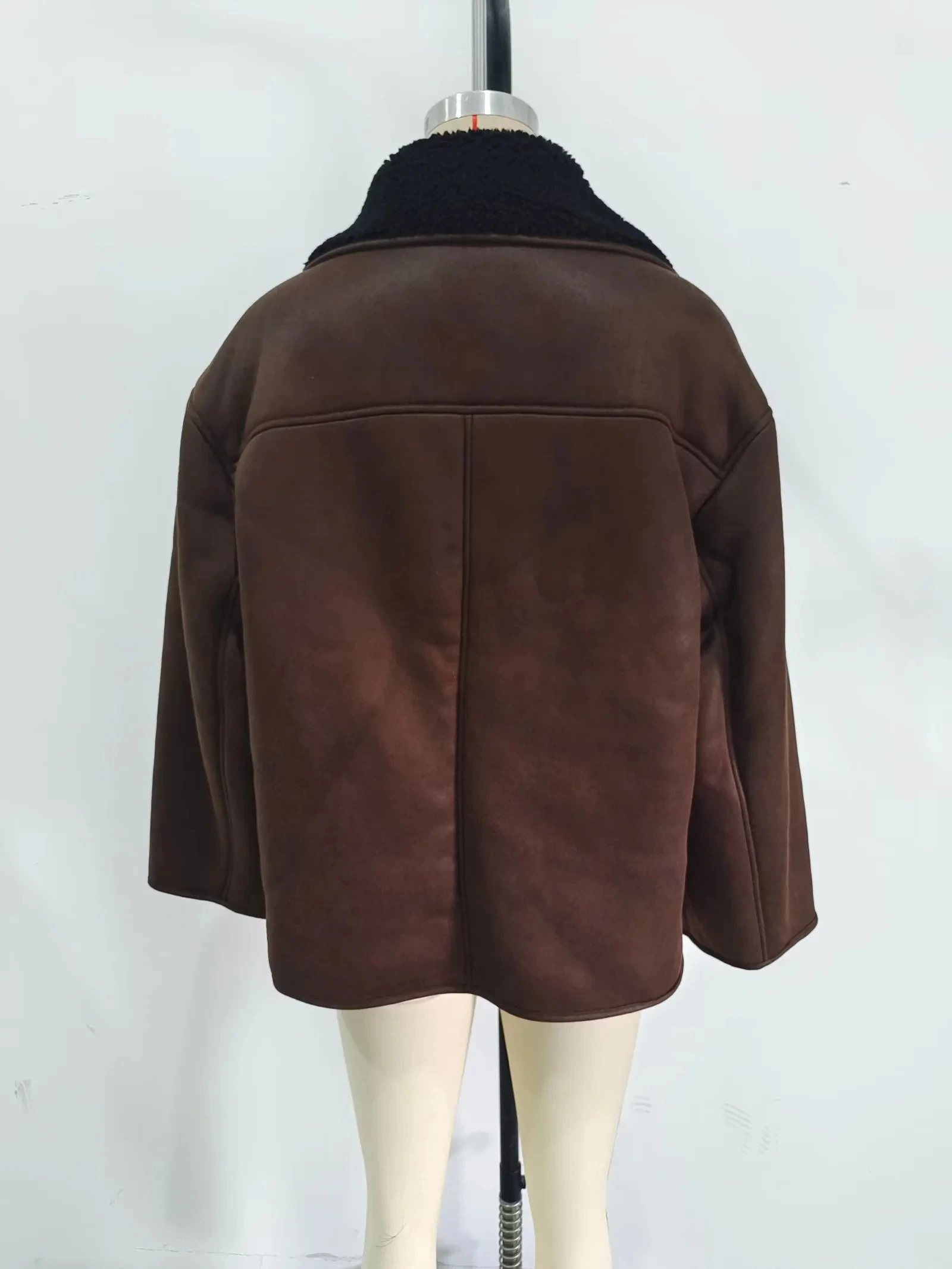 2023 Winter Women Warm Jacket Vintage Casual Solid Faux Leather Long Sleeve Coat Female Windbreaker Outwear Lapel Tops
