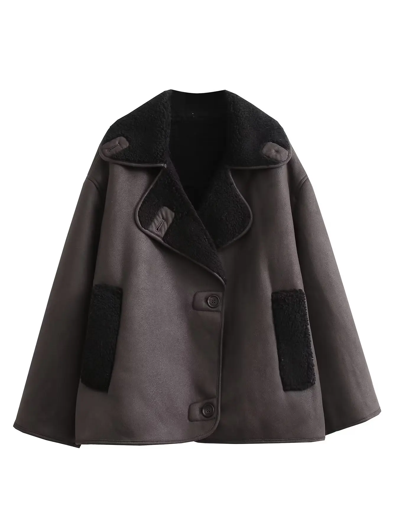 2023 Winter Women Warm Jacket Vintage Casual Solid Faux Leather Long Sleeve Coat Female Windbreaker Outwear Lapel Tops