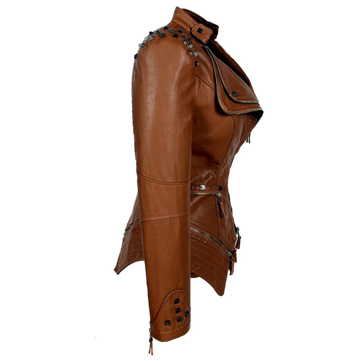 Fashion SX Women Smooth Motorcycle faux PU Leather Jacket Lady Long Sleeve slim Biker Streetwear Snake print black Coat