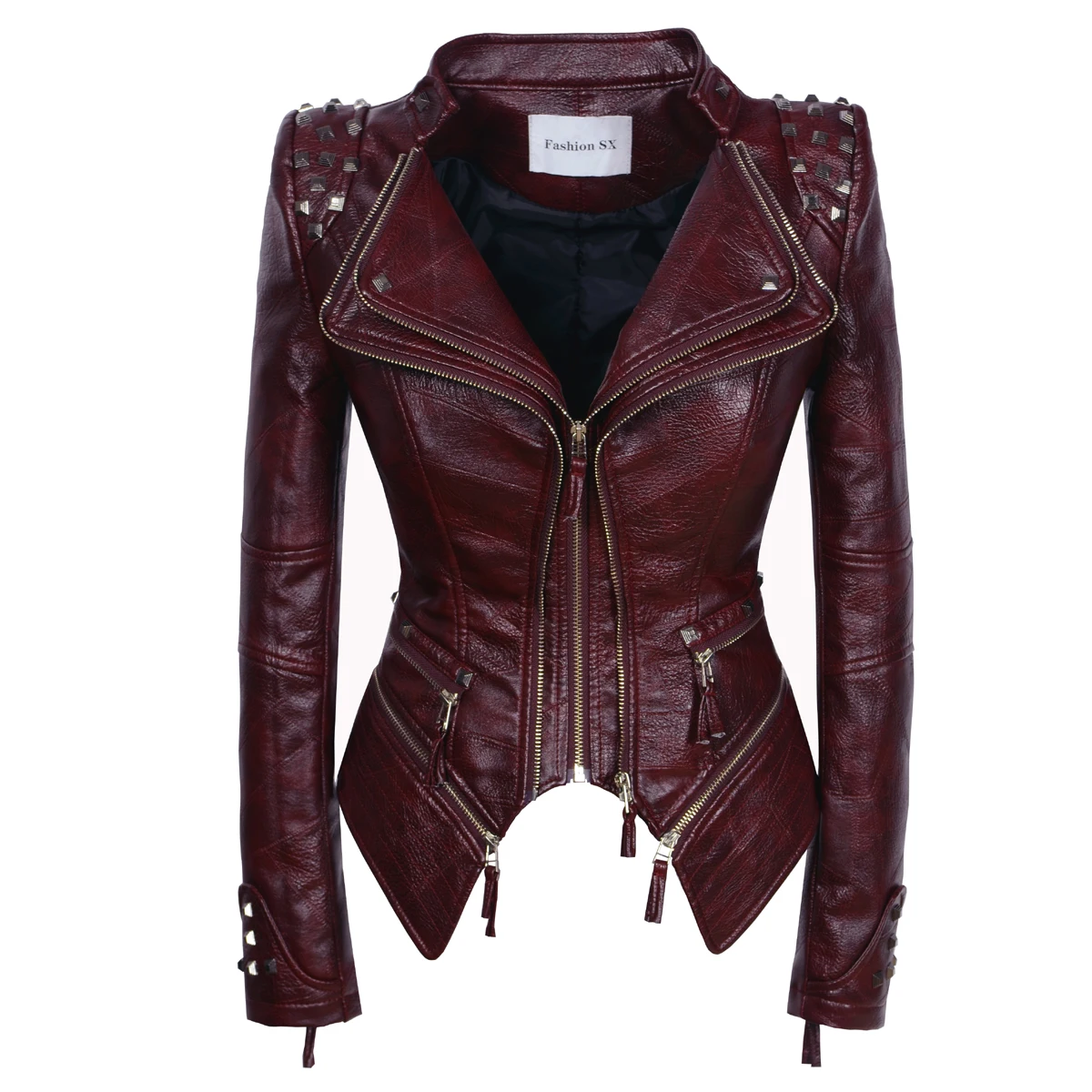 Fashion SX Women Smooth Motorcycle faux PU Leather Jacket Lady Long Sleeve slim Biker Streetwear Snake print black Coat
