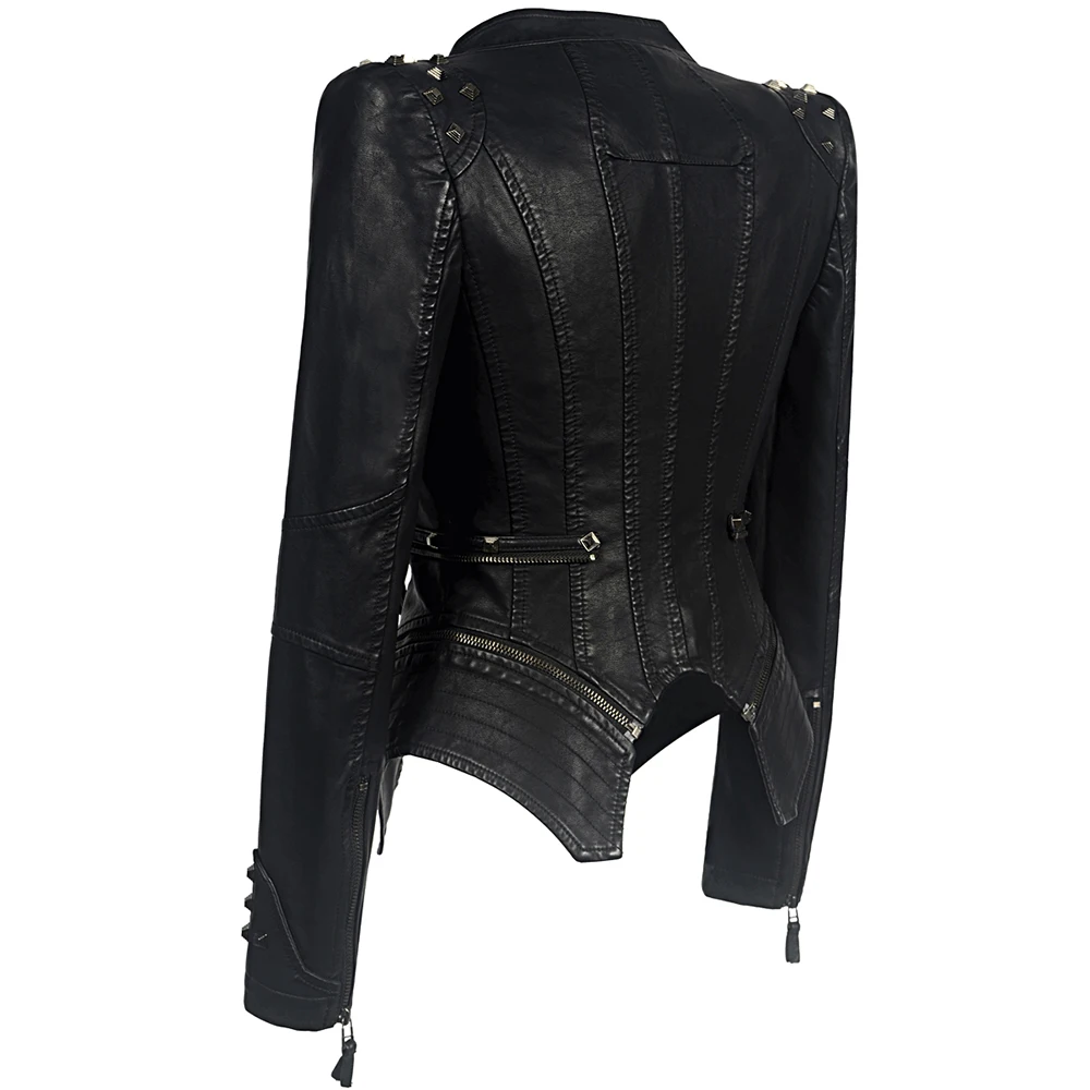Fashion SX Women Smooth Motorcycle faux PU Leather Jacket Lady Long Sleeve slim Biker Streetwear Snake print black Coat