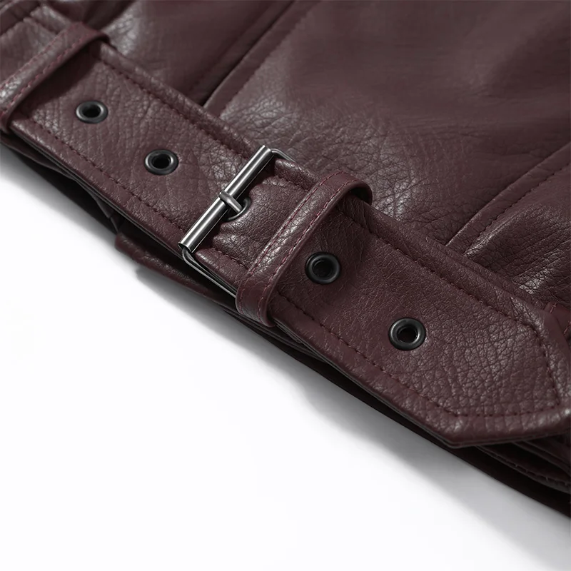 Black Asymmetry Buttons Leather Jackets Women Lapel Long Sleeve Warm Street Jacket 2025 Autumn Winter Lady Thick Outwear New