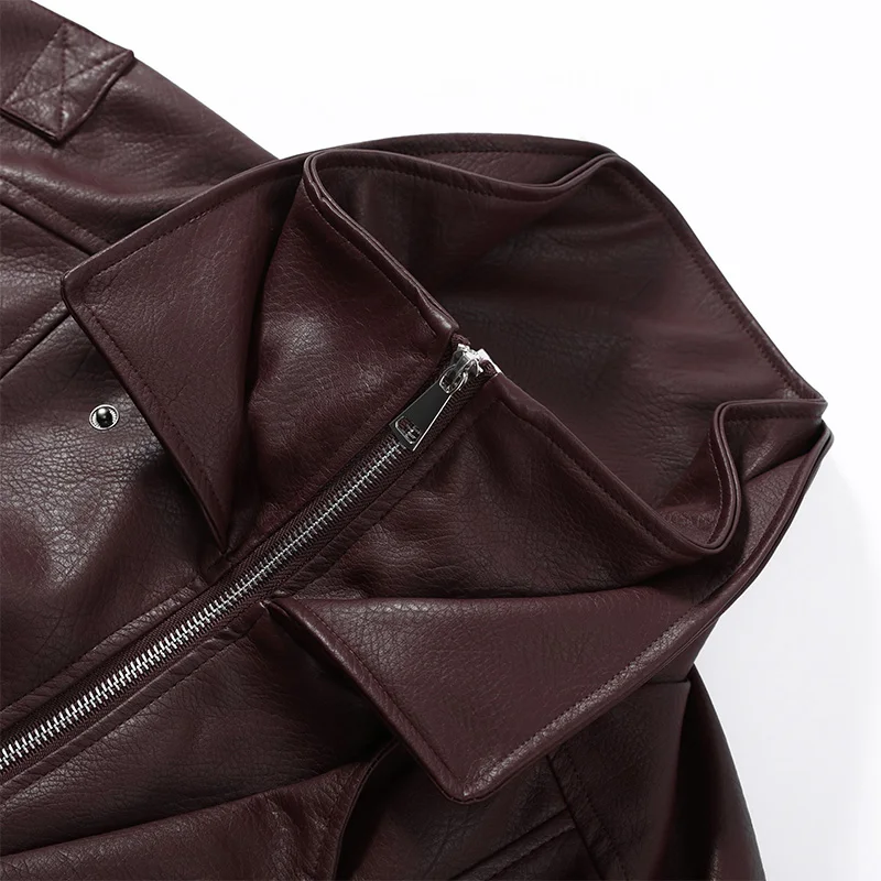Black Asymmetry Buttons Leather Jackets Women Lapel Long Sleeve Warm Street Jacket 2025 Autumn Winter Lady Thick Outwear New