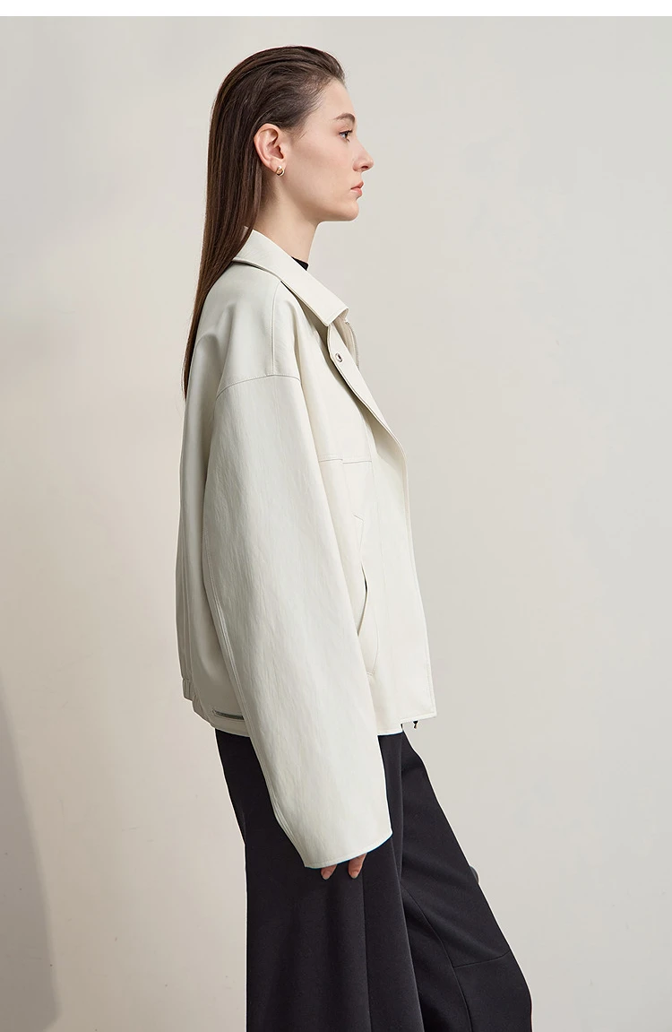 Amii Leather Jacket Women 2026 Autumn New Minimalist Lapel Loose PU Leather Zipper Shoulder Long Sleeve Coat for Woman 12543228
