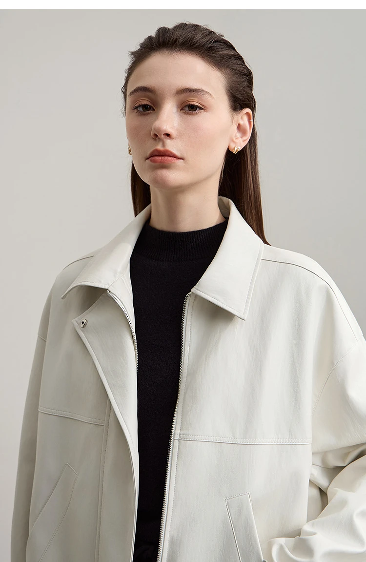 Amii Leather Jacket Women 2026 Autumn New Minimalist Lapel Loose PU Leather Zipper Shoulder Long Sleeve Coat for Woman 12543228