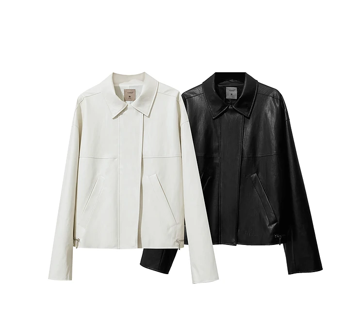 Amii Leather Jacket Women 2026 Autumn New Minimalist Lapel Loose PU Leather Zipper Shoulder Long Sleeve Coat for Woman 12543228