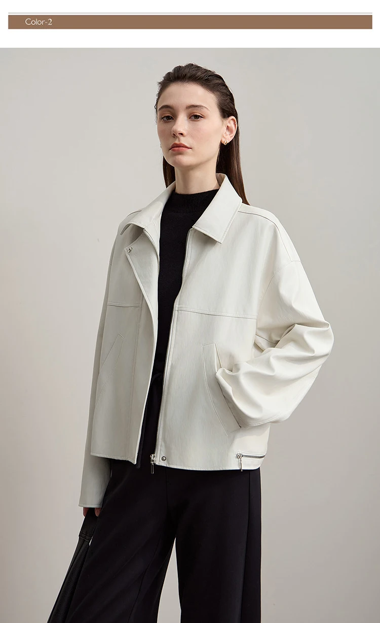 Amii Leather Jacket Women 2026 Autumn New Minimalist Lapel Loose PU Leather Zipper Shoulder Long Sleeve Coat for Woman 12543228