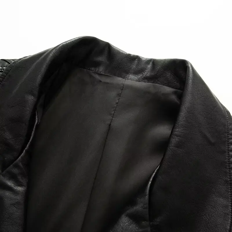 Autumn American Retro Women Washing Black PU Leather Jacket Lapel 3 Buttons Full Sleeve Oversize Coat Loose Short Outerwear