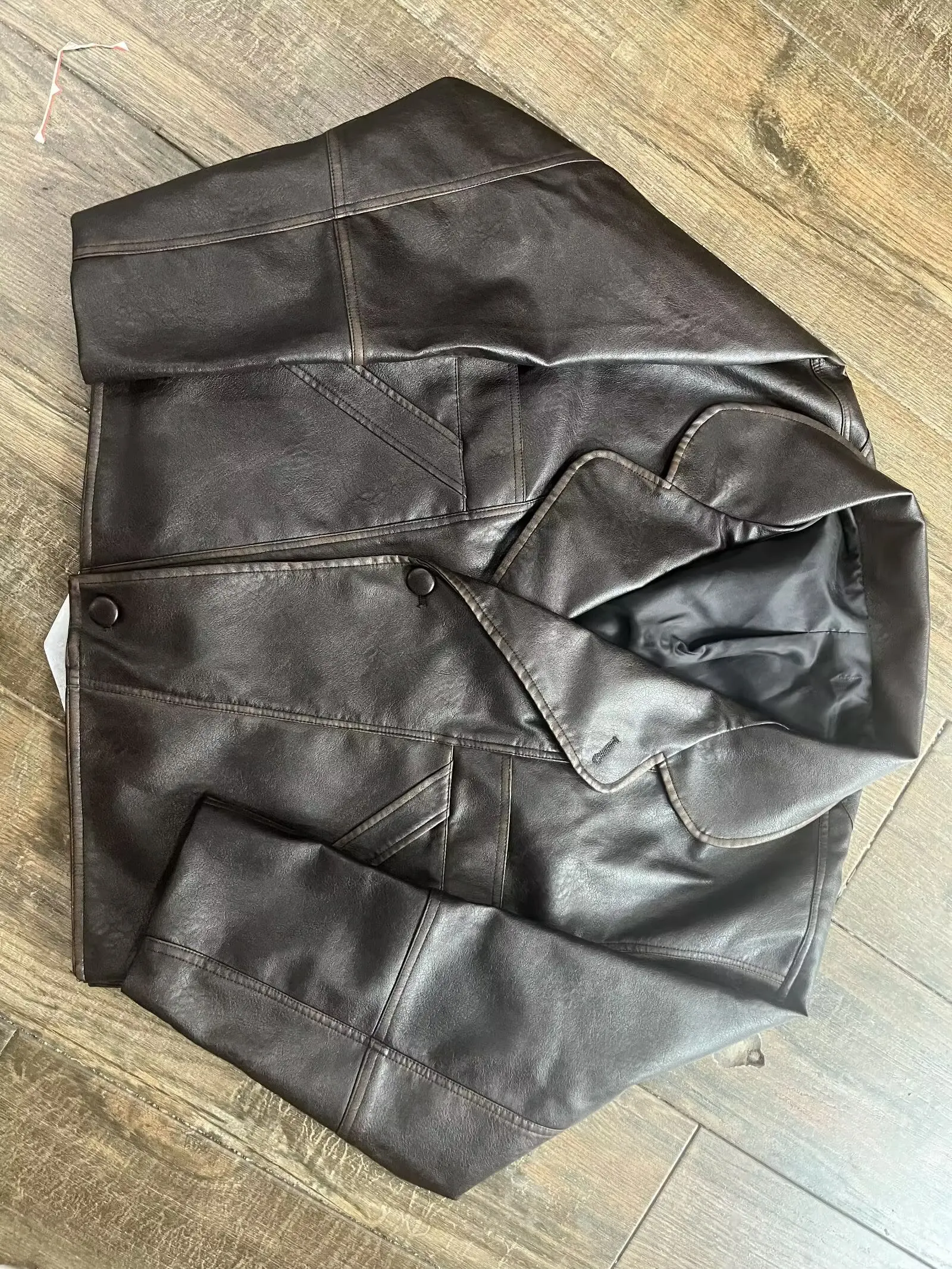 Autumn American Retro Women Washing Black PU Leather Jacket Lapel 3 Buttons Full Sleeve Oversize Coat Loose Short Outerwear