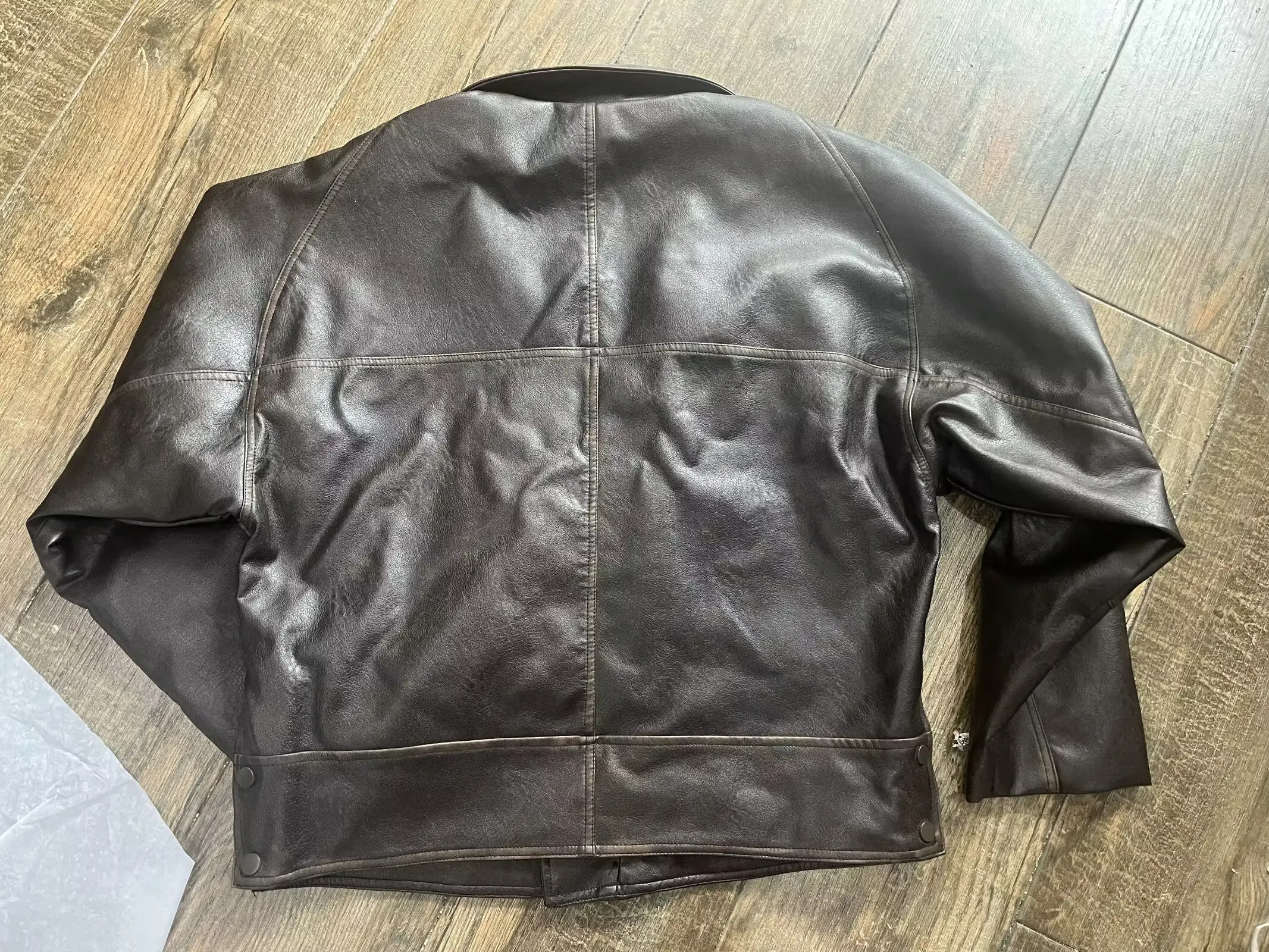 Autumn American Retro Women Washing Black PU Leather Jacket Lapel 3 Buttons Full Sleeve Oversize Coat Loose Short Outerwear