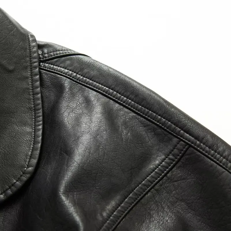 Autumn American Retro Women Washing Black PU Leather Jacket Lapel 3 Buttons Full Sleeve Oversize Coat Loose Short Outerwear