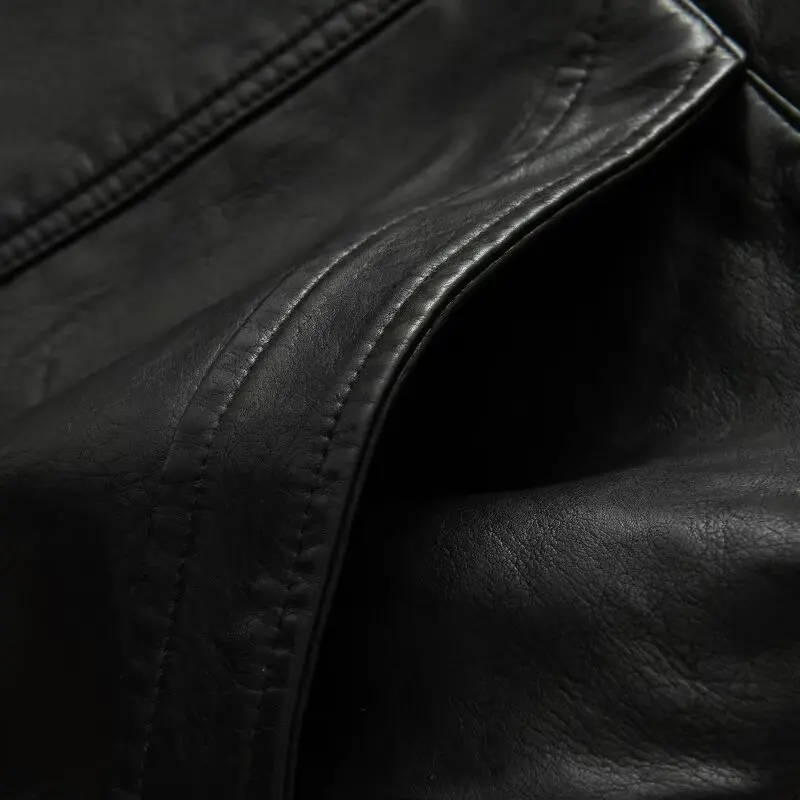 Autumn American Retro Women Washing Black PU Leather Jacket Lapel 3 Buttons Full Sleeve Oversize Coat Loose Short Outerwear