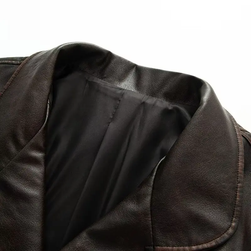 Autumn American Retro Women Washing Black PU Leather Jacket Lapel 3 Buttons Full Sleeve Oversize Coat Loose Short Outerwear