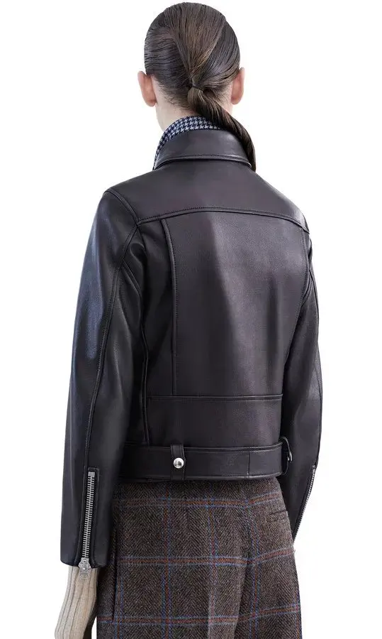 FTLZZ New Women Autumn Winter Black Faux Leather Jackets Zipper Basic Coat Turn-down Collar Motor Biker Jacket With Belt