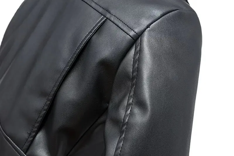 FTLZZ New Women Autumn Winter Black Faux Leather Jackets Zipper Basic Coat Turn-down Collar Motor Biker Jacket With Belt