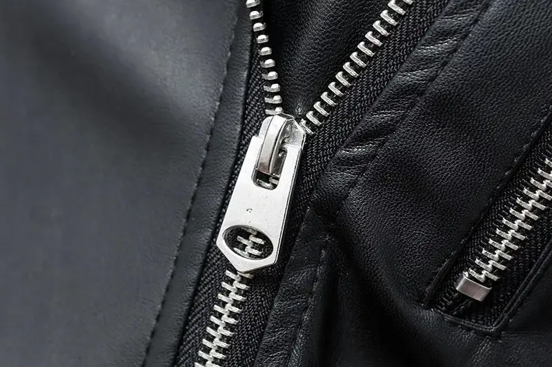 FTLZZ New Women Autumn Winter Black Faux Leather Jackets Zipper Basic Coat Turn-down Collar Motor Biker Jacket With Belt