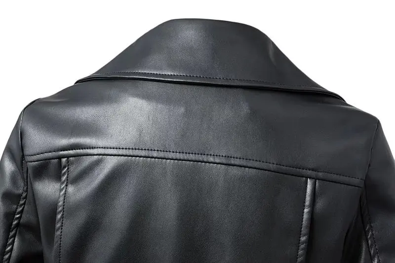 FTLZZ New Women Autumn Winter Black Faux Leather Jackets Zipper Basic Coat Turn-down Collar Motor Biker Jacket With Belt