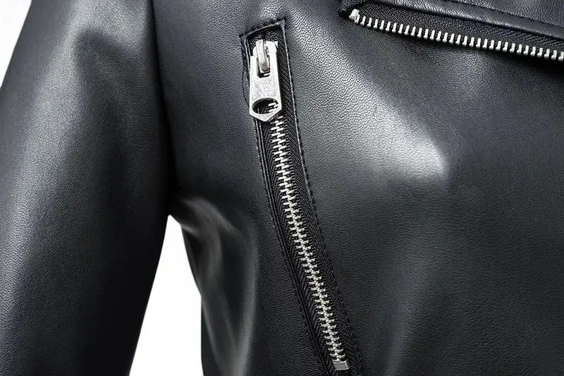 FTLZZ New Women Autumn Winter Black Faux Leather Jackets Zipper Basic Coat Turn-down Collar Motor Biker Jacket With Belt