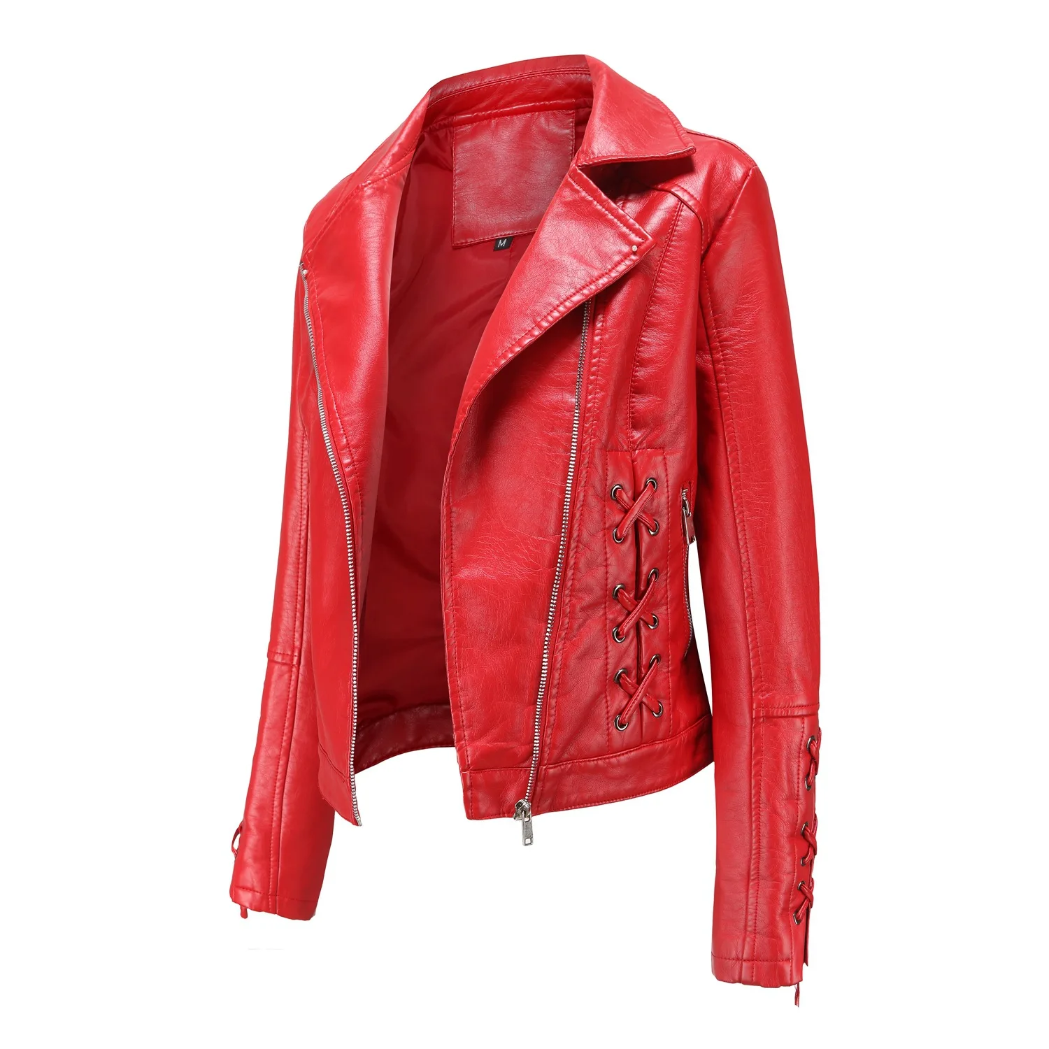 Faux Leather Jacket for Women, Turndown Collar, Punk Coat, Motorcycle, Black, Rivet Zipper, Outerwear, Female, Autumn, 2025